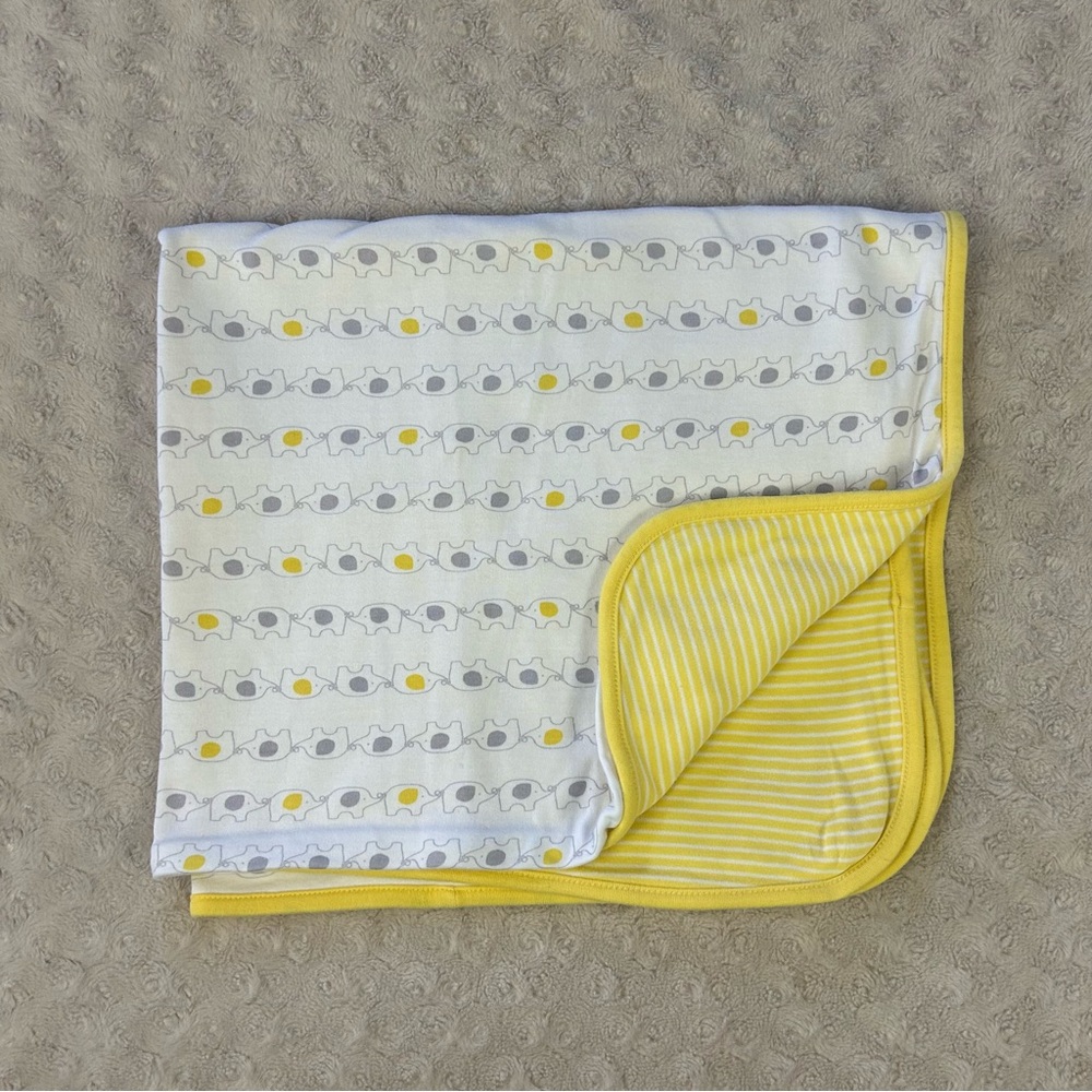 Child of Mine by Carter's Yellow Elephants Baby Blanket White Gray Stripes